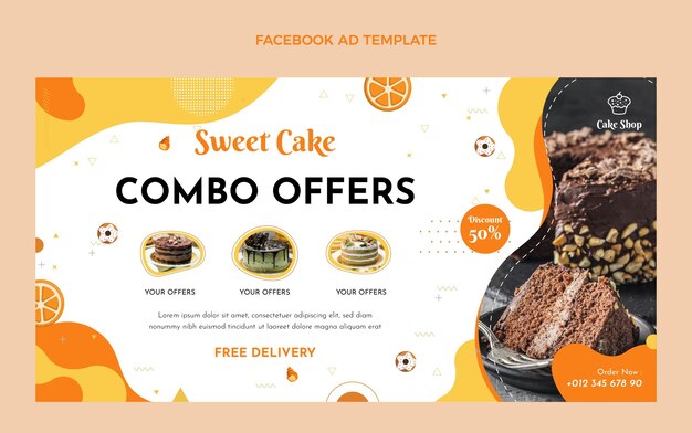 Бесплатное векторное изображение Плоский дизайн рекламы еды в facebook