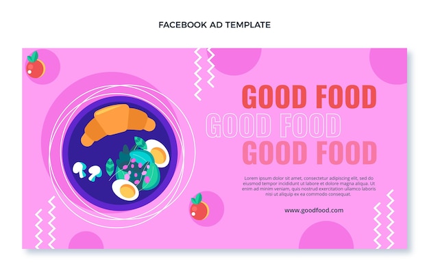 Vettore gratuito design piatto dell'annuncio di facebook del cibo