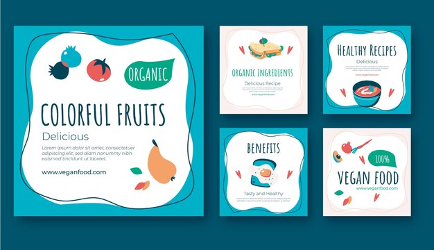 Free vector flat design food instagram posts