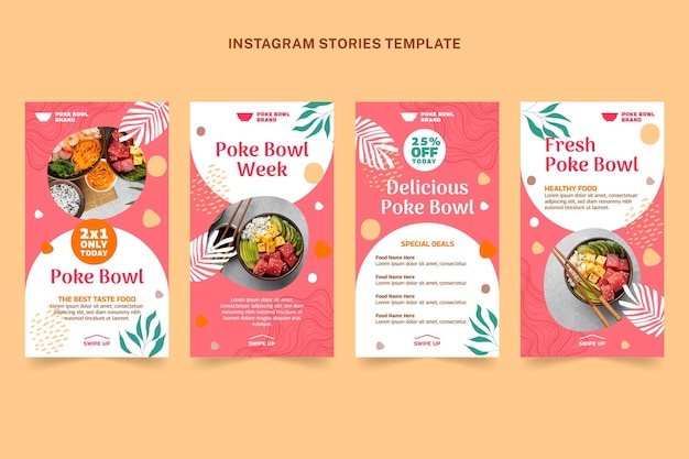 Free vector flat design food instagram stories template