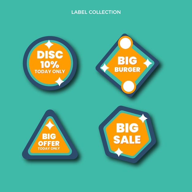 Flat design food label collection with discount