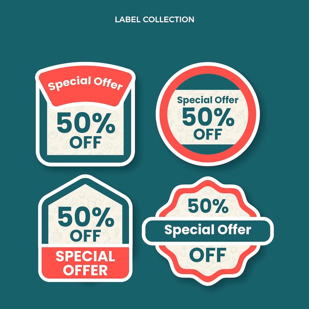 Free vector flat design food label collection