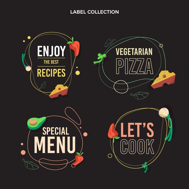 Flat design food label collection