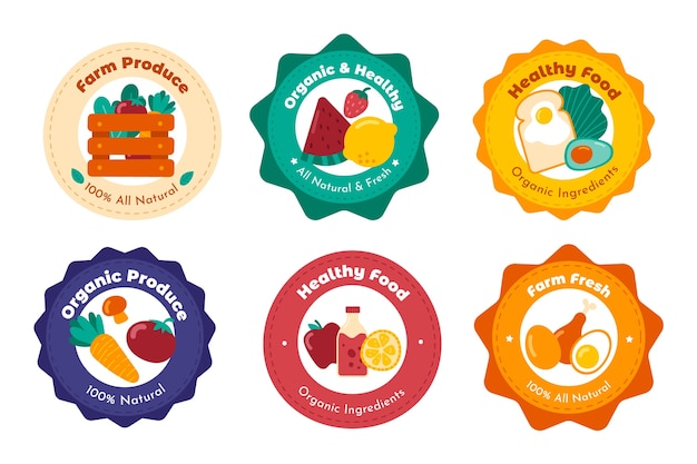 Free vector flat design food label collection