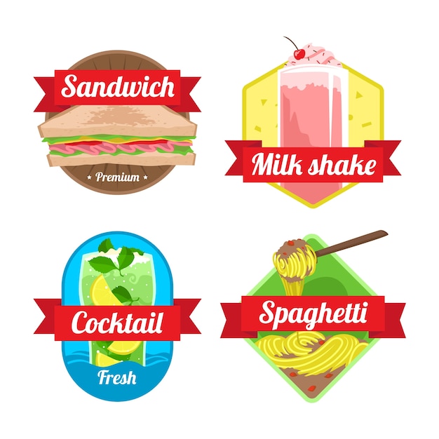 Flat design food label collection