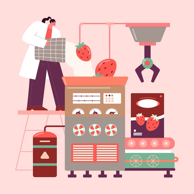 Бесплатное векторное изображение Иллюстрация производства продуктов питания в плоском дизайне