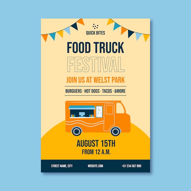 Free vector flat design food truck flyer template