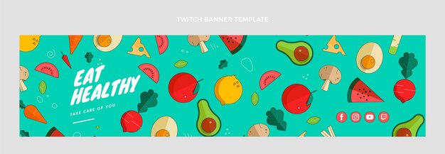 Плоский дизайн баннера еды twitch