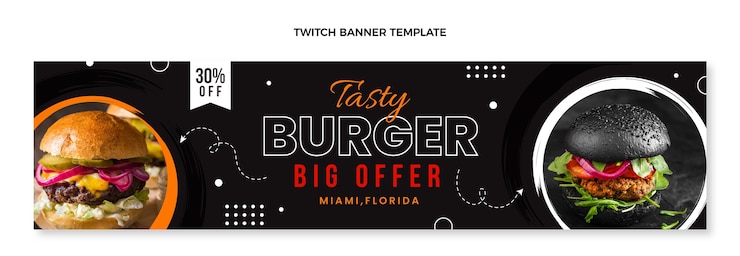 Бесплатный Вектор плоский дизайн баннера еды twitch