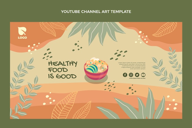 Vettore gratuito design piatto cibo canale youtube arte