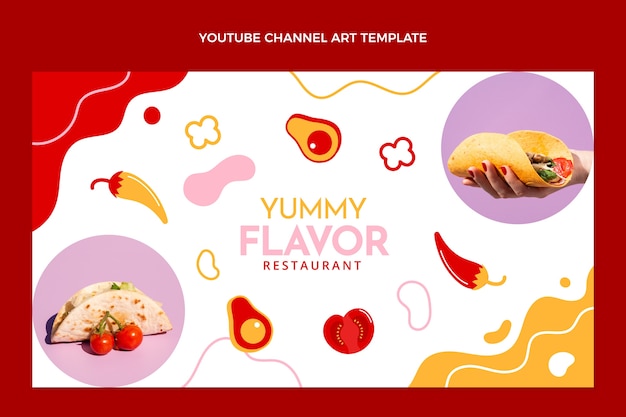 Vettore gratuito design piatto cibo canale youtube arte