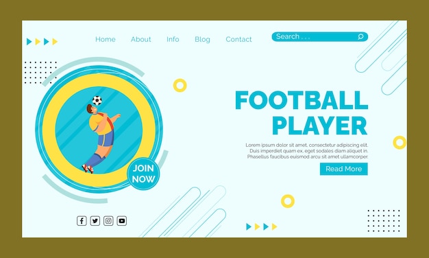 Flat design football player landing page