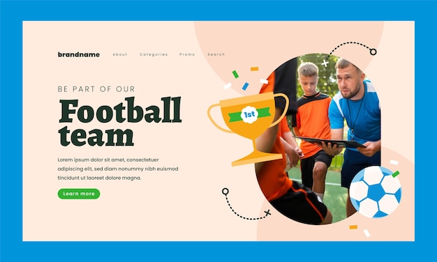 Free vector flat design football team landing page