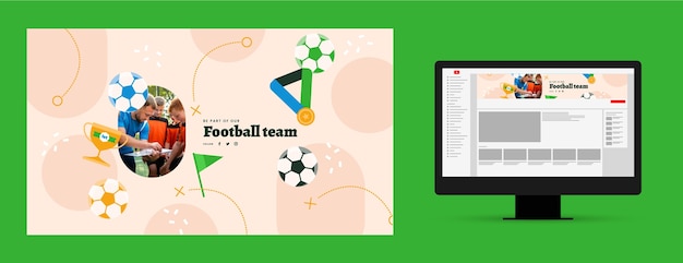 Free vector flat design football team youtube channel art