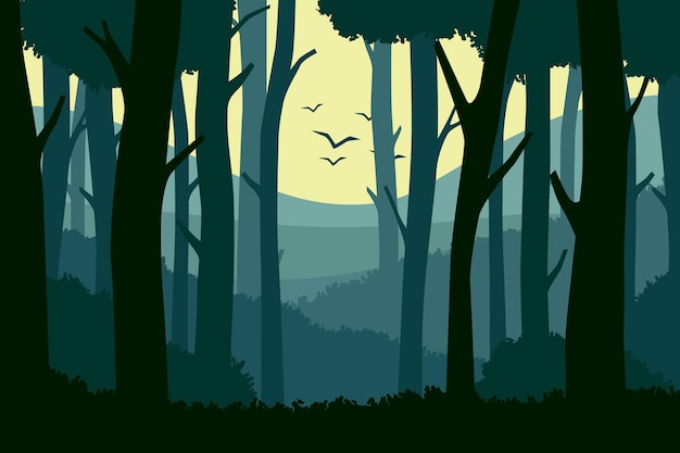フラットなデザインの森の風景