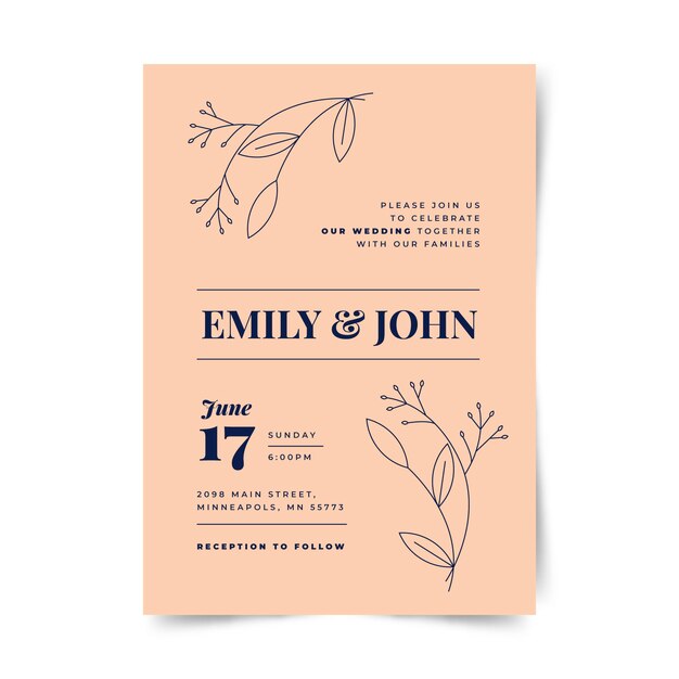 Free vector flat design formal wedding invitation