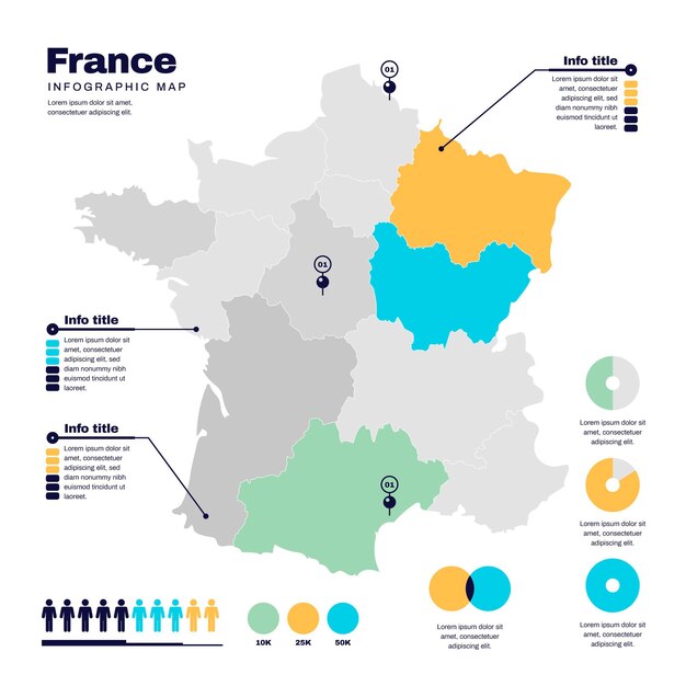 Плоский дизайн карта франции инфографики