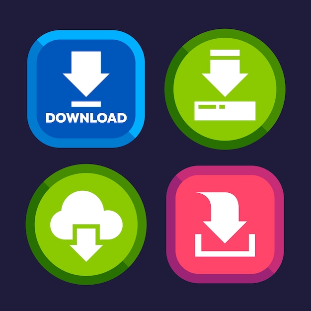 Vettore gratuito collezione di pulsanti per il download gratuito di design piatto