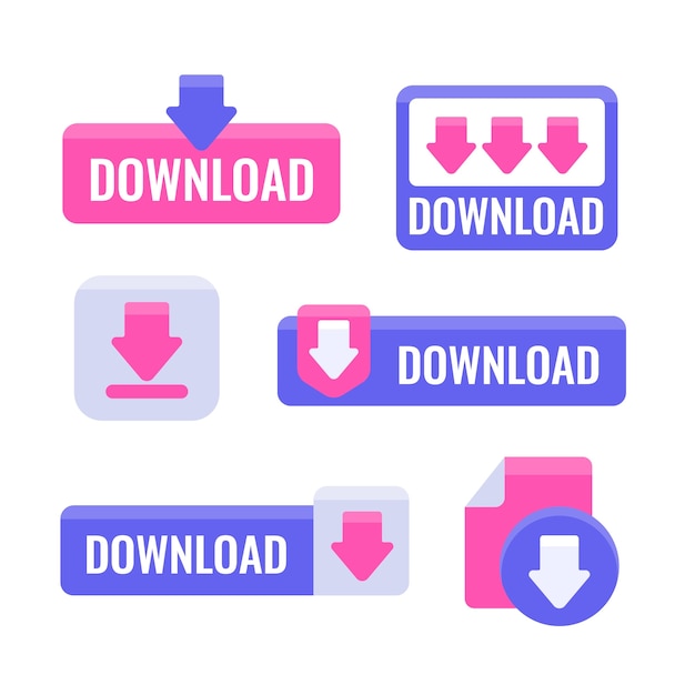 Set di pulsanti per il download gratuito di design piatto