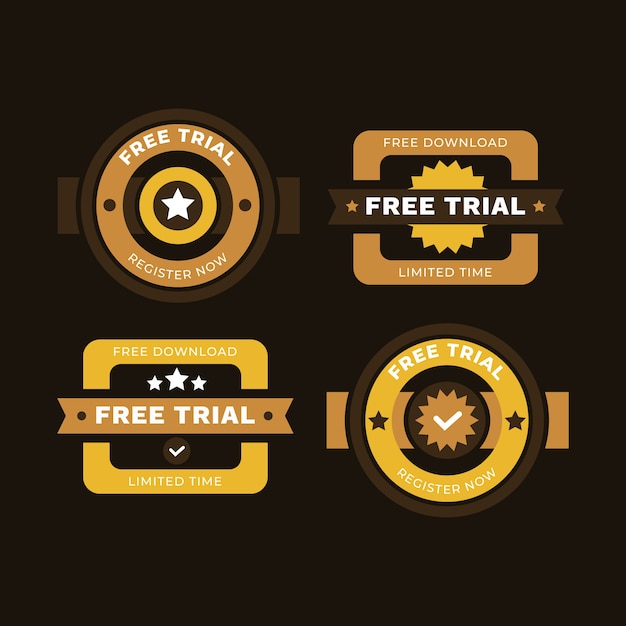 Free vector flat design free trial labels and stamps design