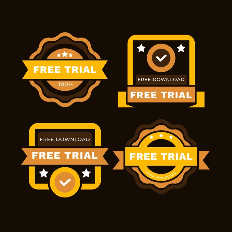 Free Vector flat design free trial labels and stamps design