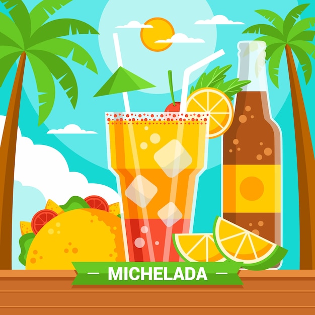 Illustrazione di michelada fresca di design piatto