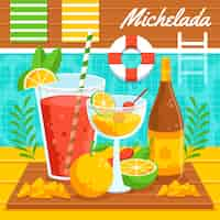 무료 벡터 평면 디자인 신선한 michelada 그림