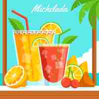 Vettore gratuito illustrazione di michelada fresca di design piatto