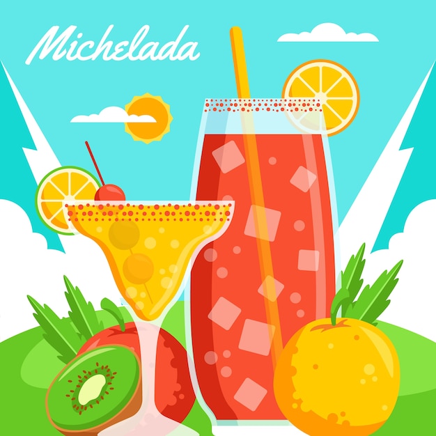 Vettore gratuito illustrazione di michelada fresca di design piatto