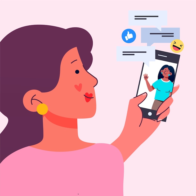 Free Vector flat design friends videocalling on smartphone illustration