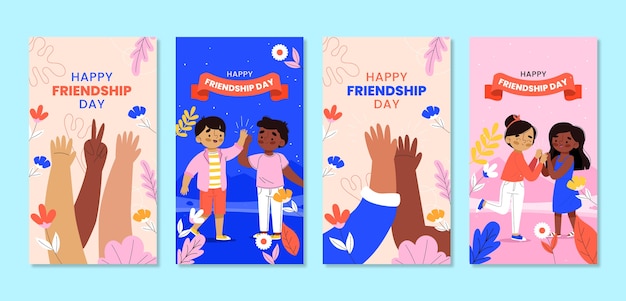 Flat design friendship day instagram story collection