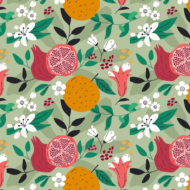 평면 디자인 과일과 꽃 패턴 디자인