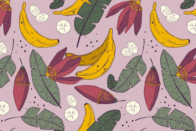 Бесплатное векторное изображение Плоский дизайн иллюстрации фруктов и цветочных узоров