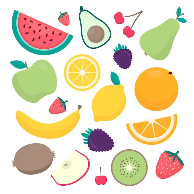Бесплатное векторное изображение Коллекция фруктов в плоском дизайне