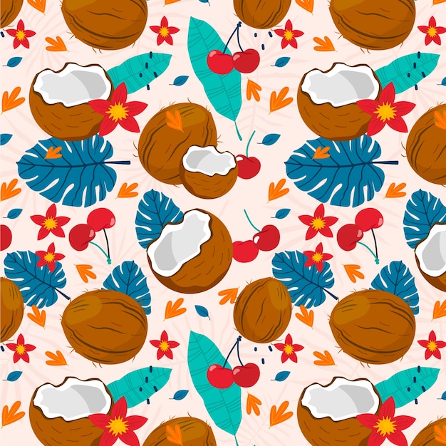 Free vector flat design fruit and floral pattern design