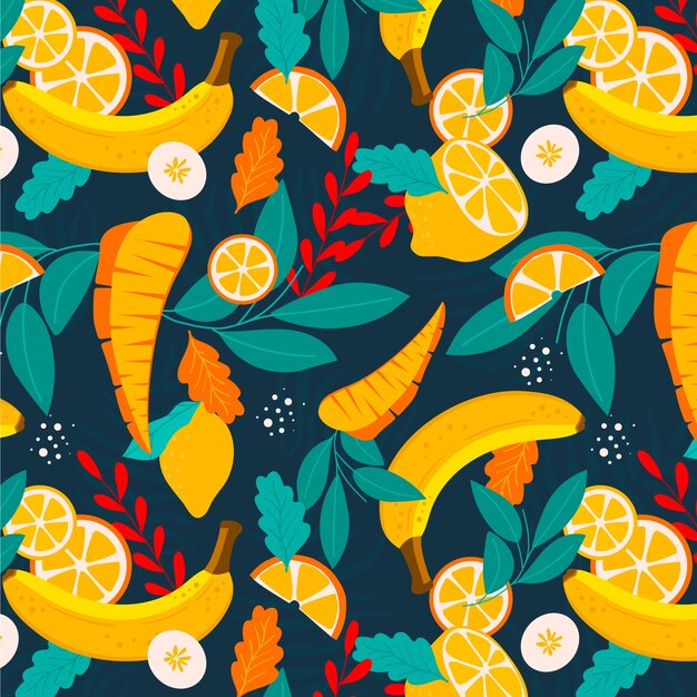 Flat design fruit and floral pattern design