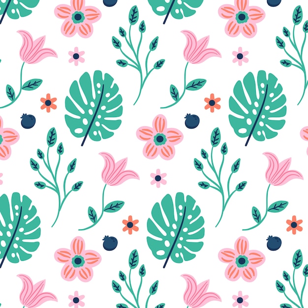 Free vector flat design fruit and floral pattern design