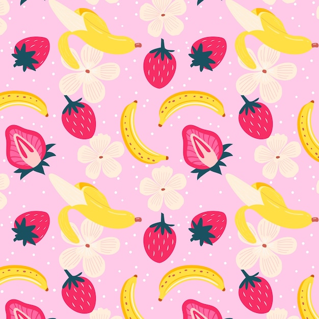 Free vector flat design fruit and floral pattern design