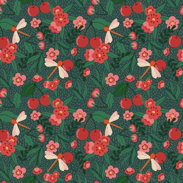 Flat design fruit and floral pattern design