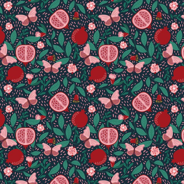 Flat design fruit and floral pattern design