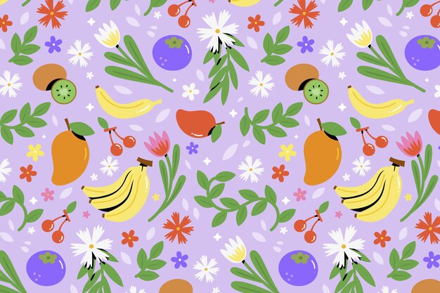 Flat design fruit and floral pattern design