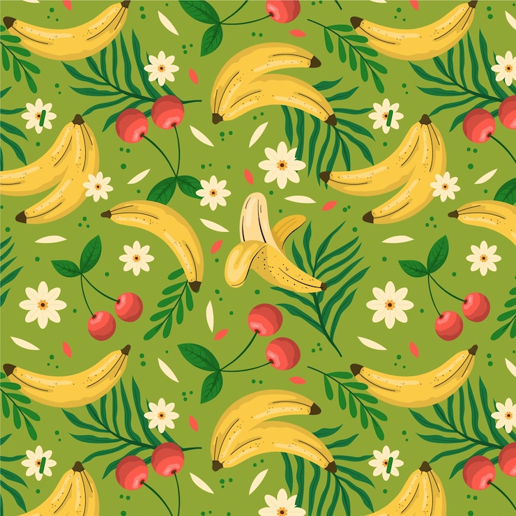 Free Vector flat design fruit and floral pattern design