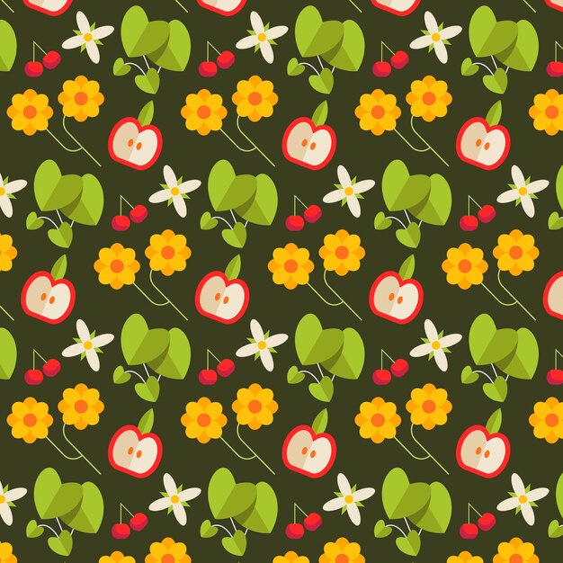Free vector flat design fruit and floral pattern illustration