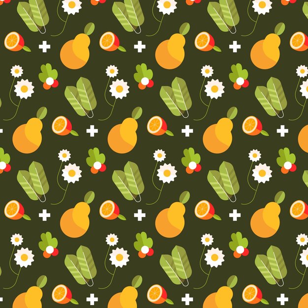 Flat design fruit and floral pattern illustration