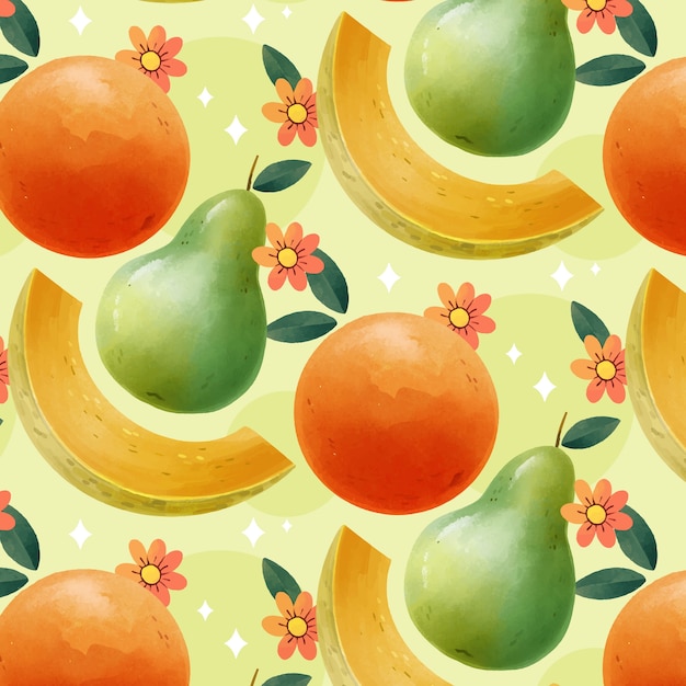 Free vector flat design fruit and floral pattern illustration