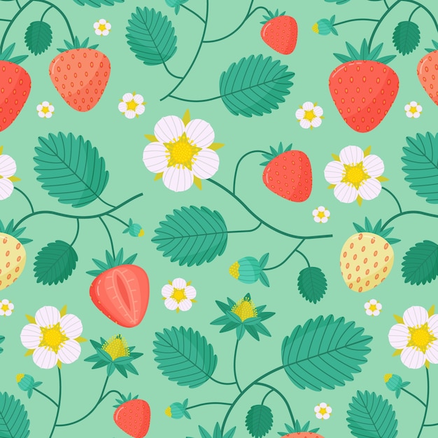Плоский дизайн иллюстрации фруктов и цветочных узоров