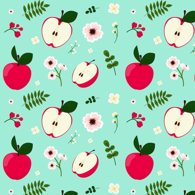 Flat design fruit and floral pattern illustration