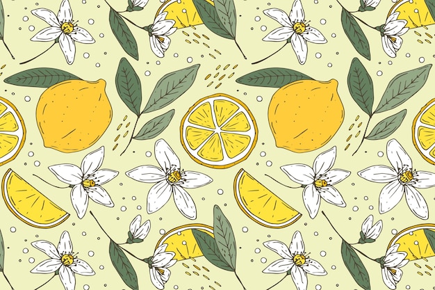 Illustrazione di frutta e motivi floreali design piatto