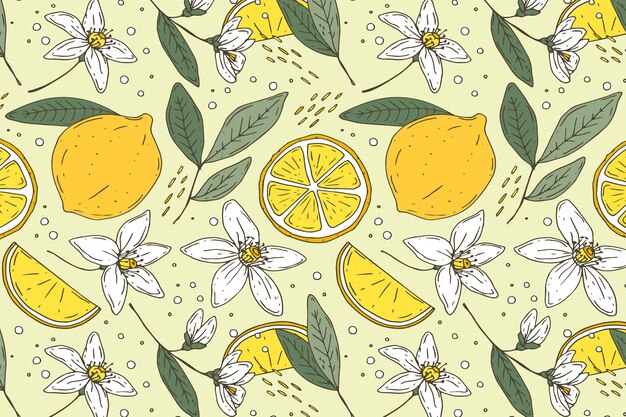 Flat design fruit and floral pattern illustration