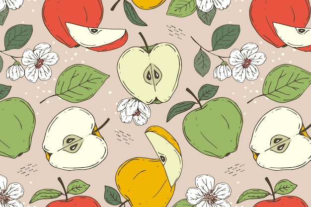 Flat design fruit and floral pattern illustration